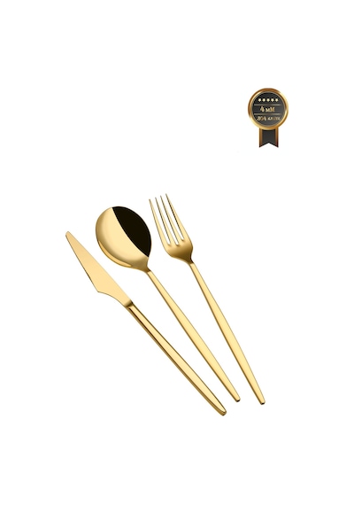 Arsel Teos Titanyum Gold 84 Parça Premium Ağır 12 Kişilik 4mm Çatal Kaşık Bıçak Seti 304 Kalite 18/10 Metalik
