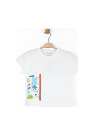 Nk Kids Kız Çocuk Pamuklu Desenli T-shirt-15968 Beyaz