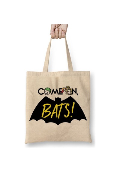 Toyaso Come On Bats Beyaz Bez Çanta Uzun Saplı Alışveriş Çantası Plaj Çantası Beyaz