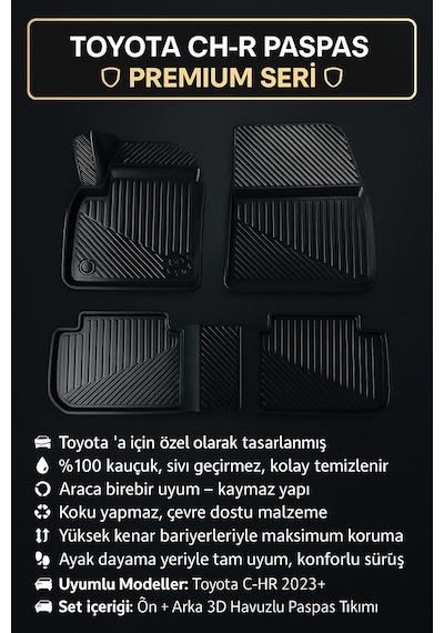 Toyota Chr 2023+ Uyumlu 3D Oto Paspas Havuzlu