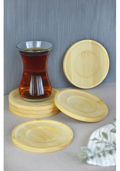 Bambu Serisi 10 Cm Genişlikte Yuvarlak 6&apos Lı Çay Bardağı Altlığı 1