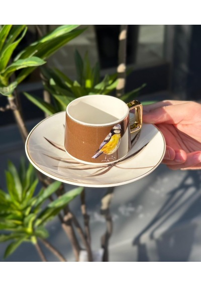 6'lı Porselen Kahve Fincanı Bird Brown-5164 Çok Renkli