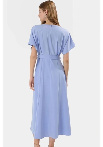 Ersefa Rahat Yazlık A Line Elbise Kısa Yarasa Kol Polyester Dokuma Kumaş Açık Mavi