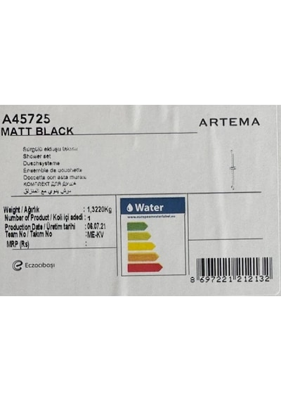Artema A45725 Artema Siyah Sürgülü Duş Takımı Matt Black Artema A45725 Artema Siyah Sürgülü Duş Takımı Matt Black