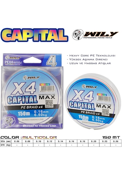 Wily Capital 4 Kat İp Misina 150 Mt Multi Color 0,14