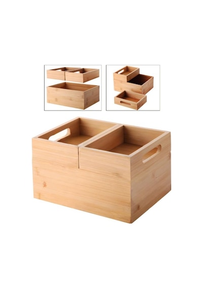 3'lü Modüler Bambu Organizer Set - Üst Üste Geçebilen Çok Amaçlı Çekmece İçi Ve Masaüstü Düzenleyici Kutu Diğer