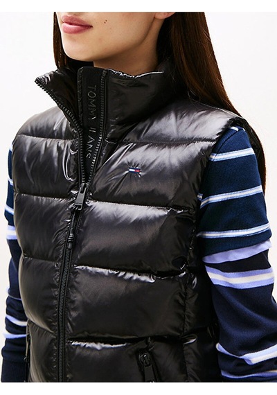 Tommy Hilfiger Kadın Marka Logolu Full Fermuarlı Şık Görünüşlü Günlük Kullanıma Uygun Siyah Yelek Dw-10177 Siyah