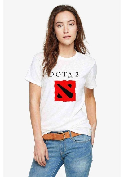 Dota2 Valve Logo Baskılı Beyaz Kadın Tshirt
