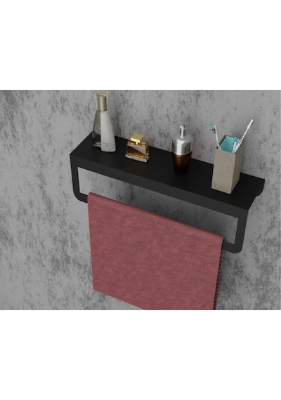 Risingmaber Siyah Havlu Tutacağı Raf Metal Havlu Askısı Mutfak Banyo Raflı Havluluk Metal Raflı Havluluk Mt42s Diğer