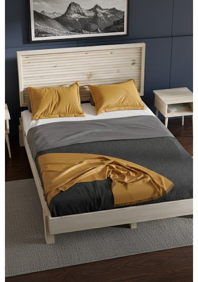 Ebruli Yatay Başlıklı Masif Ahşap Karyola Vernik 100x200