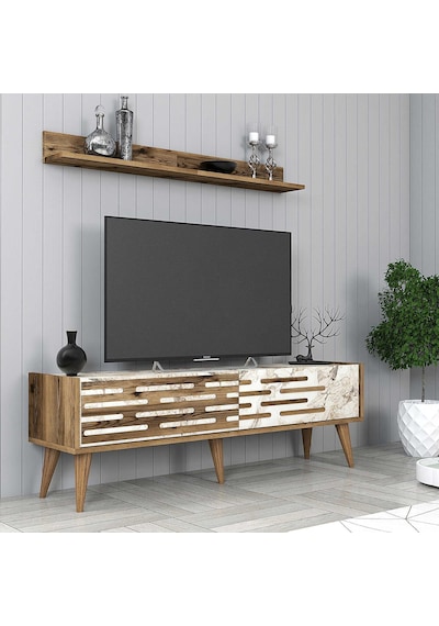 Variant Valensiya 140cm Tv Ünitesi - Ceviz / Beyaz Mermer