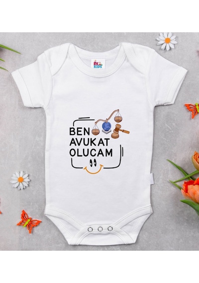 Bk Kids Avukat Olucam Tasarımlı Beyaz Bebek Body Zıbın-1 Çok Renkli