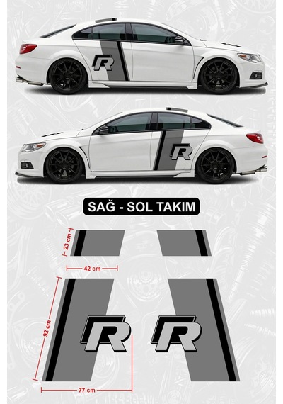 Volkswagen R Logo Yan Gövde Kaplama Sticker Gri - 864812140