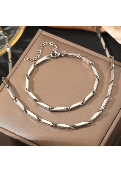 Silver Küp Model Unisex Yüksek Kalite Çelik Kolye&bileklik Silver