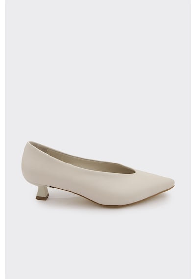 Derinet Hakiki Deri Kısa Topuklu Kadın Stiletto Bej Bej