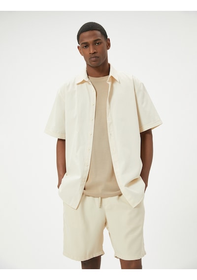 Koton Bermuda Şort Chino Beli Bağcıklı Cep Detaylı Rayon Kumaş Bej 4sam40068hw Ekru