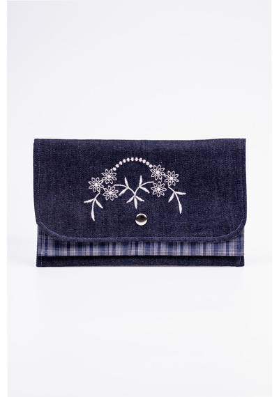 Fabric Craft Bag Kadın Kumaş Cüzdan Nakışlı Lacivert