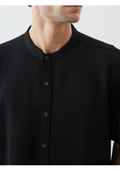 Lcw Vision Siyah Regular Fit Kısa Kollu Armürlü Erkek Dokulu Gömlek