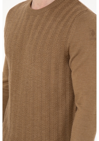 U.S. Polo Assn. Erkek Slim Fit Bisiklet Yaka Haki Melanj Kazak 50292865-VR125