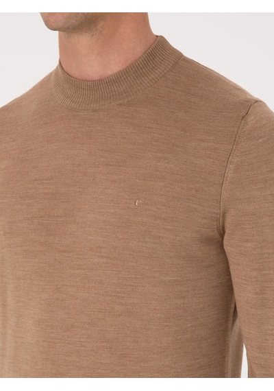 Cacharel Camel Slim Fit Yün Karışımlı Çeyrek Balıkçı Yaka Basic Triko Kazak Kahverengi