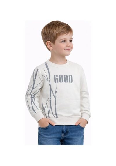 Baglan Erkek Çocuk Önü Arkası Baskılı Sweatshirt Bgl-st05241 Ekru