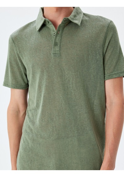 Koton Kısa Kollu Yarı Transparan Regular Fit Polo Yaka Tişört Haki 5sam10028mk Haki