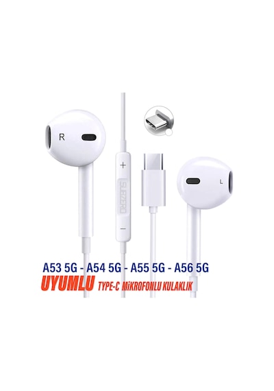 Diğer - Samsung A53- A54- A55- A56 - A57 Uyumlu Type C Mikrofonlu Kablolu Kulaklık Ep81