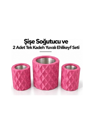 Mor Elmas Desenli Şişe Soğutucu Ve 2 Adet Ehlikeyf Seti