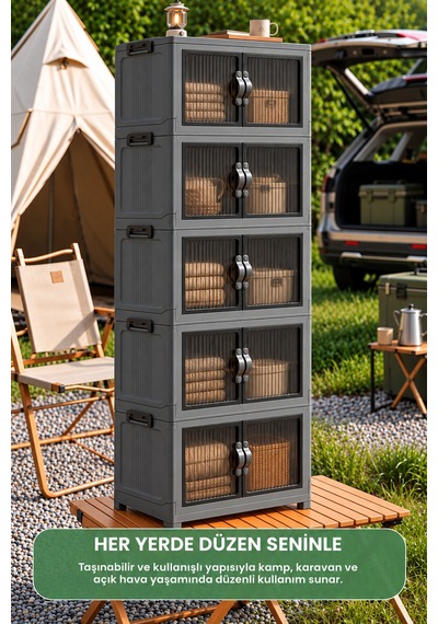 5 Katlı Portatif Organizer Dolap 200 Lt Gri