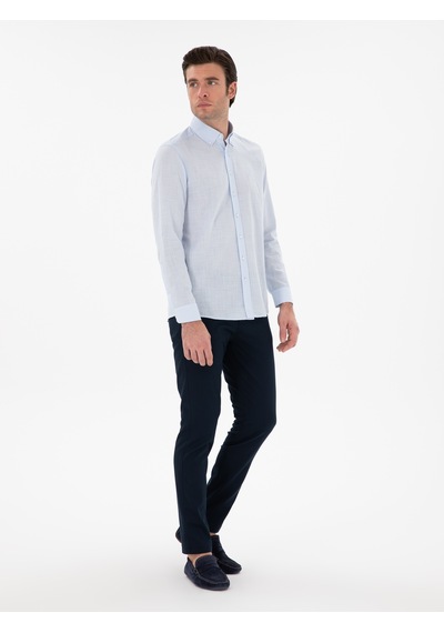 Cacharel Lacivert Slim Fit Dokulu Pamuk Karışımlı Kanvas Pantolon