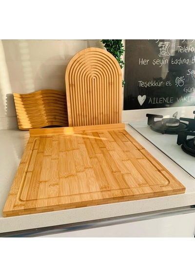 Qerhome Tezgah Üstü Bambu Kesim Tahtası - Sunum Tahtası 38 Cm X 45 Cm Bambu