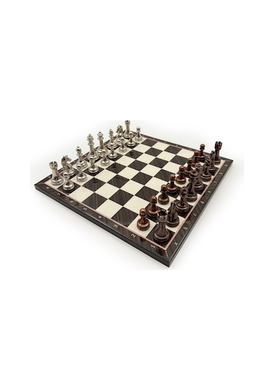 El - 348 - Yapımı Ceviz Desenli Ahşap Satranç Takımı Metal Taşlı Cd30 - Muratech - - Cd30
