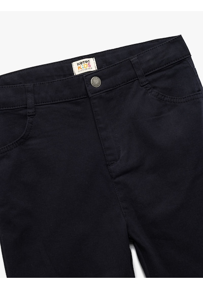 Koton Cepli Düğme Detaylı Düz Paça Pamuklu Pantolon Lacivert 6wkg40017aw Lacivert