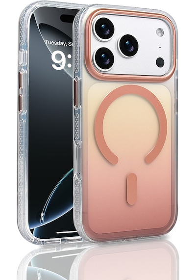 Apple Uyumlu iPhone 17 Pro Kılıf M-safe Şarj Özellikli Transparan Renk Geçişli Zore Toros Kapak Rose Gold