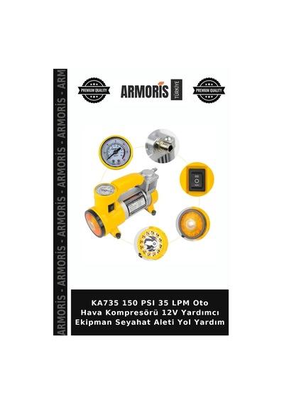 Ka735 150 Psı 35 Lpm Oto Hava Kompresörü 12v Yardımcı Ekipman Seyahat Aleti Yol Yardım