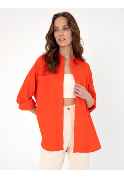 Pierre Cardin Kadın Açık Mavi Oversize Uzun Kollu Keten Gömlek 50301078-VR003