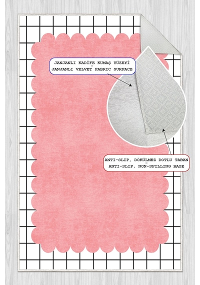 Modern Desenli Dijital Baskılı Yıkanabilir Kaymaz Taban Salon Halısı Oturma Odası Salon Halısı Genç Odası Halısı Yolluk Pembe