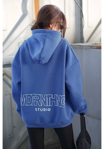 Madmext Mad Girls Saks Baskılı Oversize Sweatshirt Mg1287