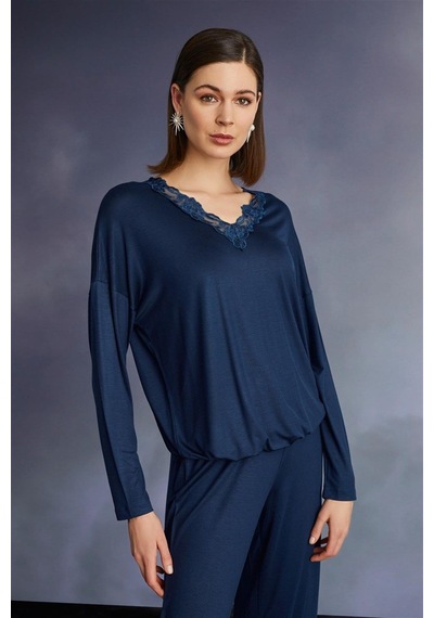 Monamise 22131 Kadın Uzun Kollu Pijama Takımı-lacivert Lacivert