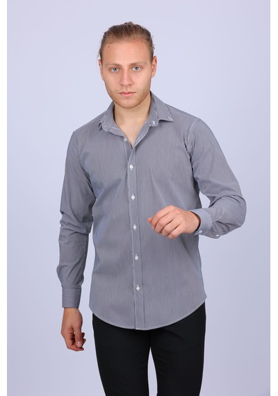 Tousus Slim Fit Çizgili Antrasit Erkek Gömlek Slm-5039-tss