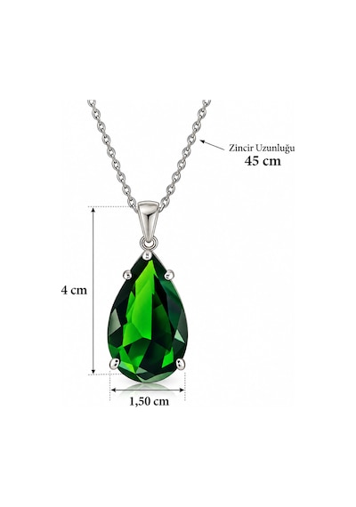 Premium Parlak Ve Şık 925 Gümüş Üzeri Rodyum Kaplama Yeşil Zümrüt Taş Damla Kadın Takı Set 45cm