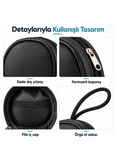 Microcase Mini Yuvarlak Çok Amaçlı Kulaklık Şarj Aleti Kablo Vb Aksesuar Saklama Çantası Al7001 Siyah