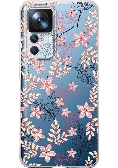 Xiaomi Mi 12t Kamera Korumalı Kapak Floral Kırmızı Tasarımlı Şeffaf Kılıf