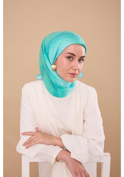 Silk Home Olinda İpek Eşarp 47005-06 Gök Mavi, Turkuaz, Su Yeşili, Yeşil, Ekru