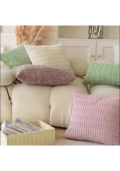 Tr 2'li Set Yumuşak Kadife Yastık Kılıfı 50 X 50 Cm, Dekoratif Sevimli Kare Yastık Kılıfları Izgara Kırlent K Diğer