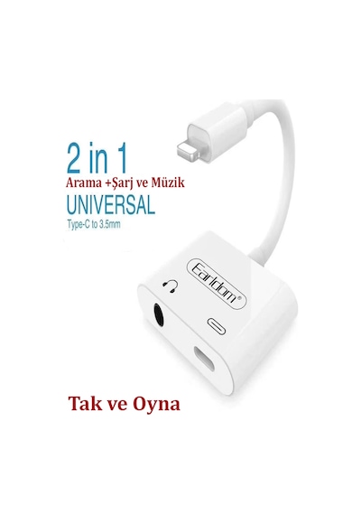 Qpen Ot46 Tak Çalıştır Lightning To 2in1 Type-c Ve Aux Dönüştürücü