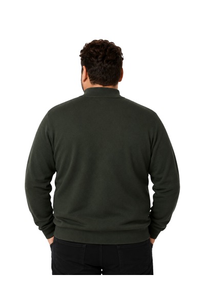 Battalmoda Erkek Büyük Beden Haki Fermuarlı Dik Yaka Pamuklu Kazak 3xl-4xl-5xl-6xl