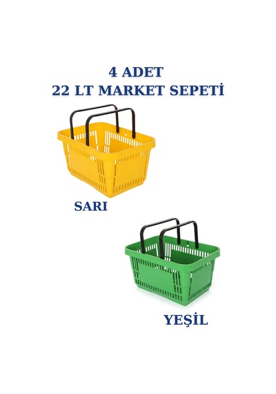 4 adet 22Litre Market ve Alışveriş Sepeti, Saplı Market Sepeti R5