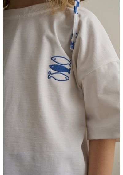 Oh La La Koala Balık Nakışlı Çocuk T-shirt Beyaz