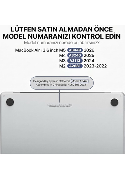 Macbook Air M5/m4/m3/m2 13.6 İnç İle Uyumlu Mat Kılıf Köşe Korumalı Ve Şeffaf Çizgi Detaylı Tasarım 2026/2025/2024/2023/2022 A3449 - A3240 - A3113 - A2681 Şeffaf Belirtilmemiş